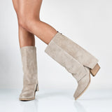 Fanny - Stivali Con Gambale Risvoltato Vera Pelle Made In Italy