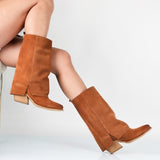 Fanny - Stivali Con Gambale Risvoltato Vera Pelle Made In Italy
