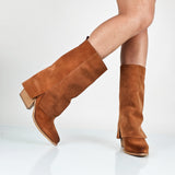 Fanny - Stivali Con Gambale Risvoltato Vera Pelle Made In Italy