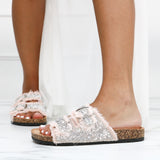 Marina - Ciabattine Donna Doppia Fibbia Jeans E Glitter