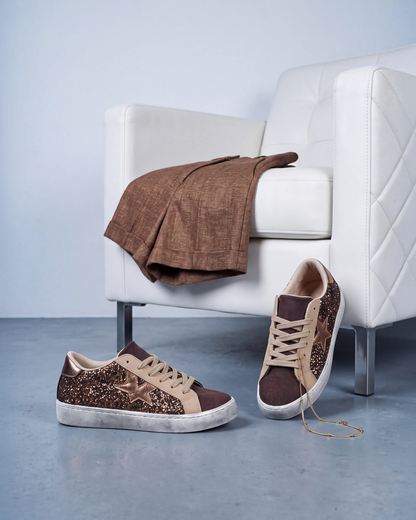 Sneaker marrone in ecopelle con dettaglio stella e suola bianca effetto vissuto - foto 4
